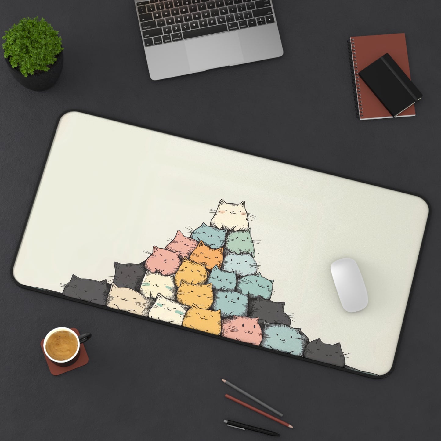 Cute Cat Pyramid Desk Mat – XL Kawaii Cat Mouse Pad for Gaming & Work