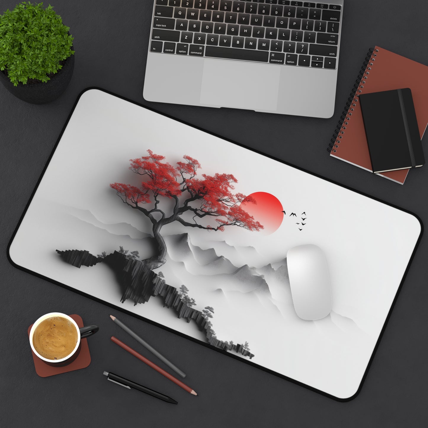 Japanese Red Tree Desk Mat – XL Maple Nature Mouse Pad for Gaming & Work