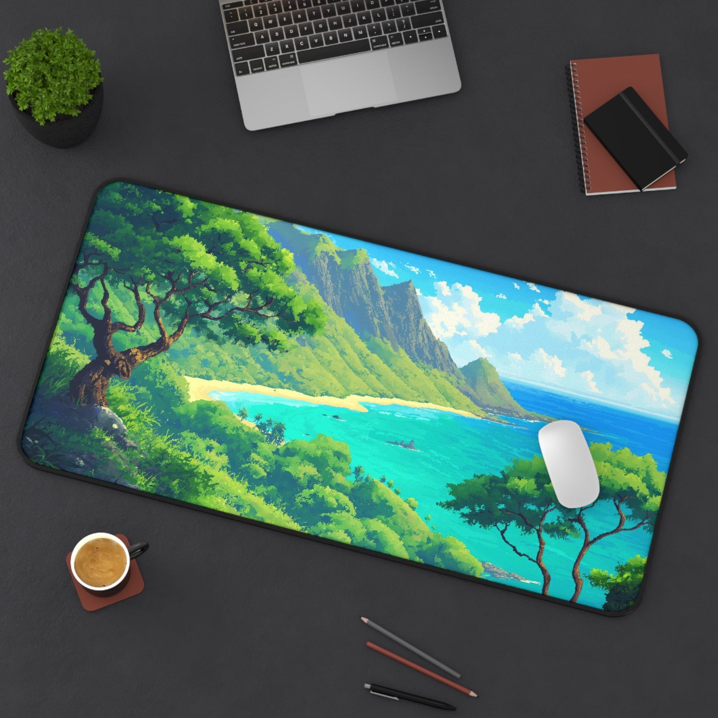 Pixel Art Hawaii Island Desk Mat – XL Tropical Gaming Mouse Pad