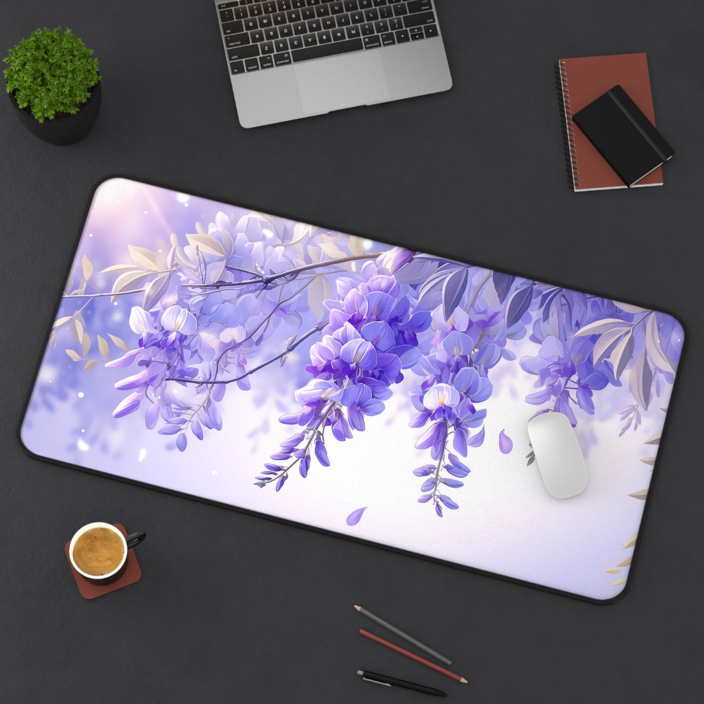 Wisteria Vines on Purple Desk Mat – XL Floral Gaming Mouse Pad