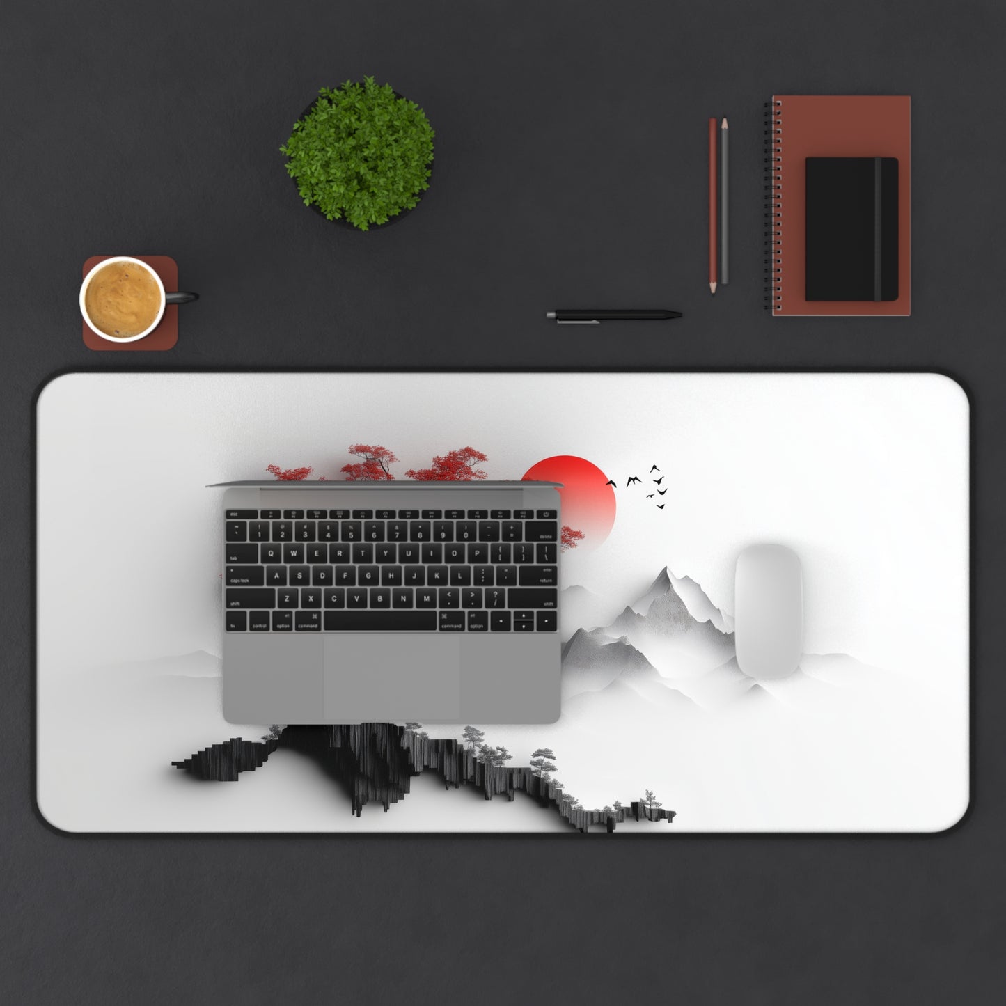 Japanese Red Tree Desk Mat – XL Maple Nature Mouse Pad for Gaming & Work