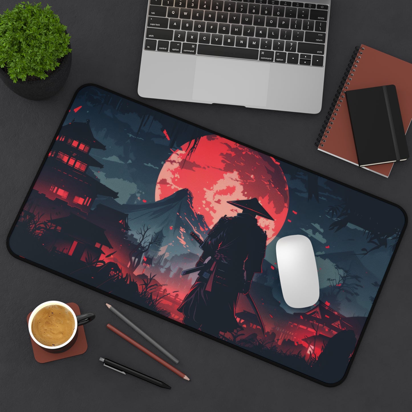 Ancient Samurai Desk Mat – XL Japanese Warrior Gaming Mouse Pad