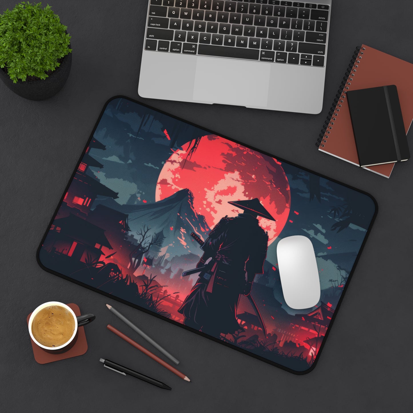 Ancient Samurai Desk Mat – XL Japanese Warrior Gaming Mouse Pad