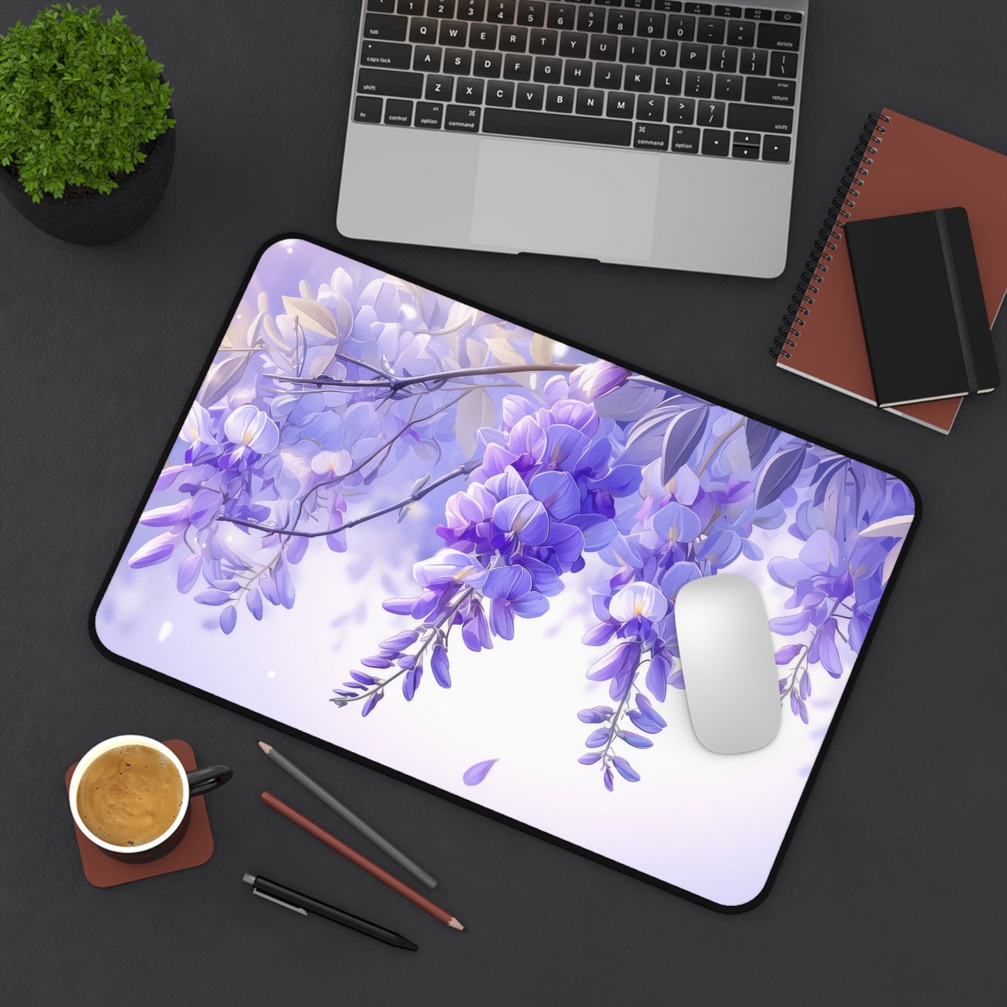 Wisteria Vines on Purple Desk Mat – XL Floral Gaming Mouse Pad