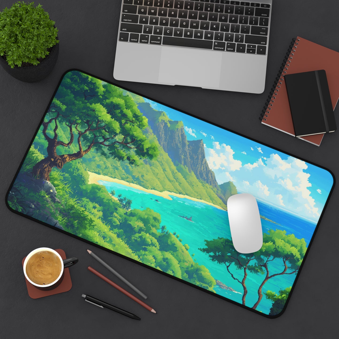 Pixel Art Hawaii Island Desk Mat – XL Tropical Gaming Mouse Pad