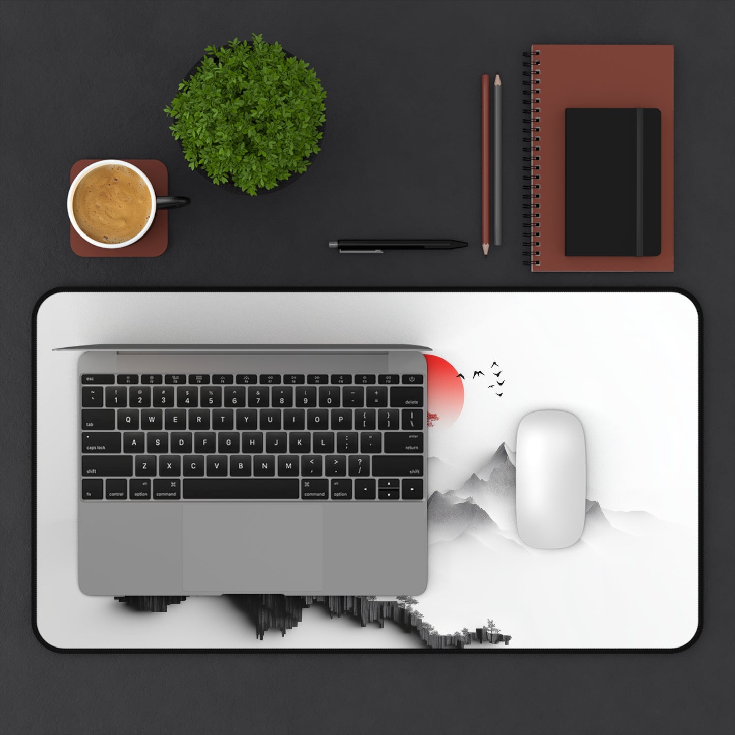 Japanese Red Tree Desk Mat – XL Maple Nature Mouse Pad for Gaming & Work