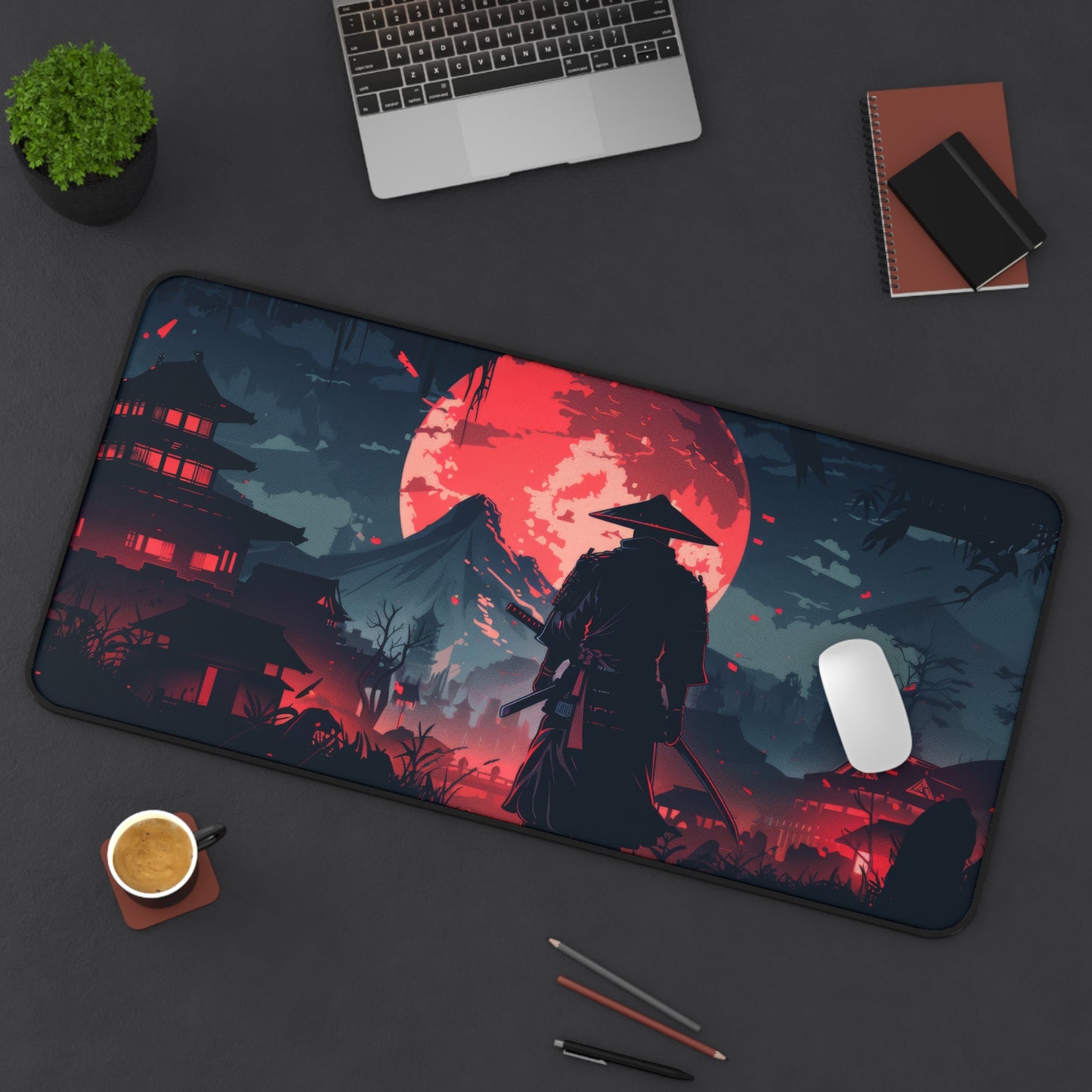 Ancient Samurai Desk Mat – XL Japanese Warrior Gaming Mouse Pad