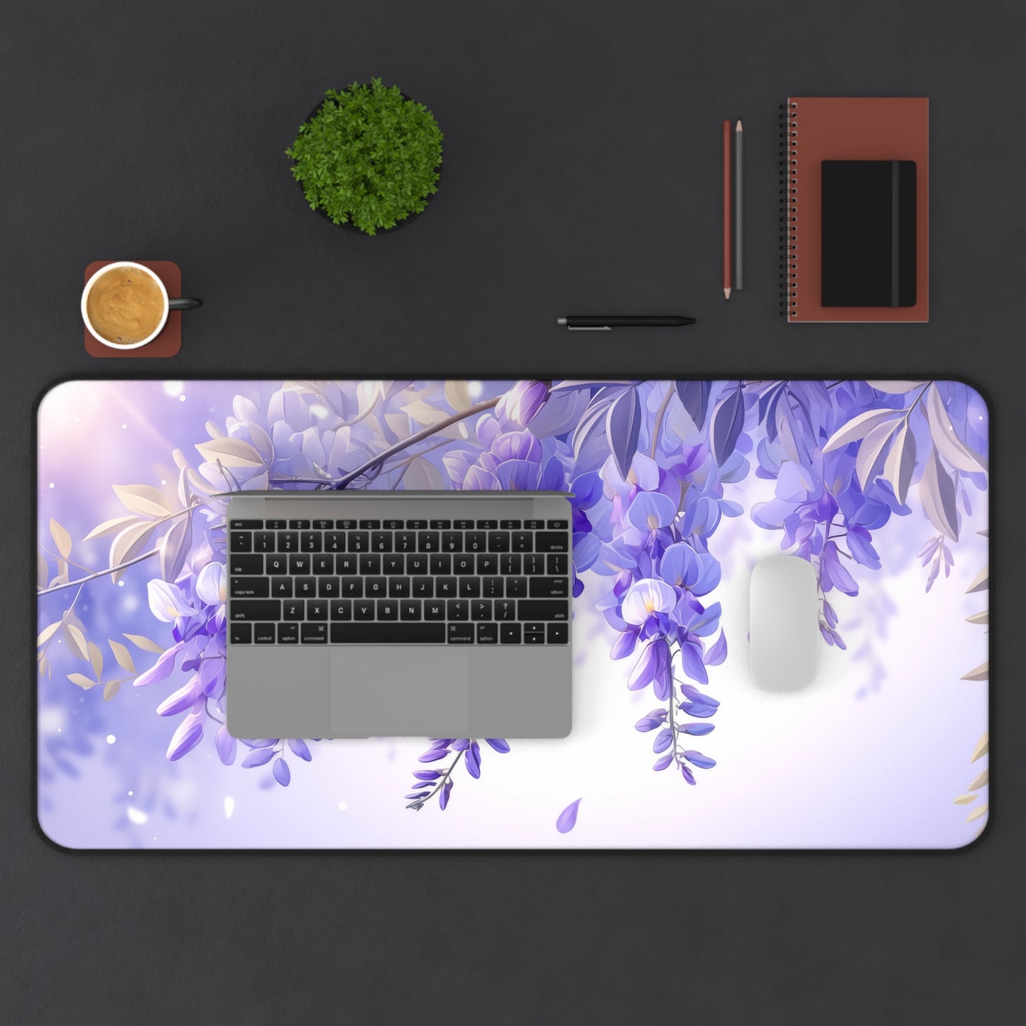 Wisteria Vines on Purple Desk Mat – XL Floral Gaming Mouse Pad