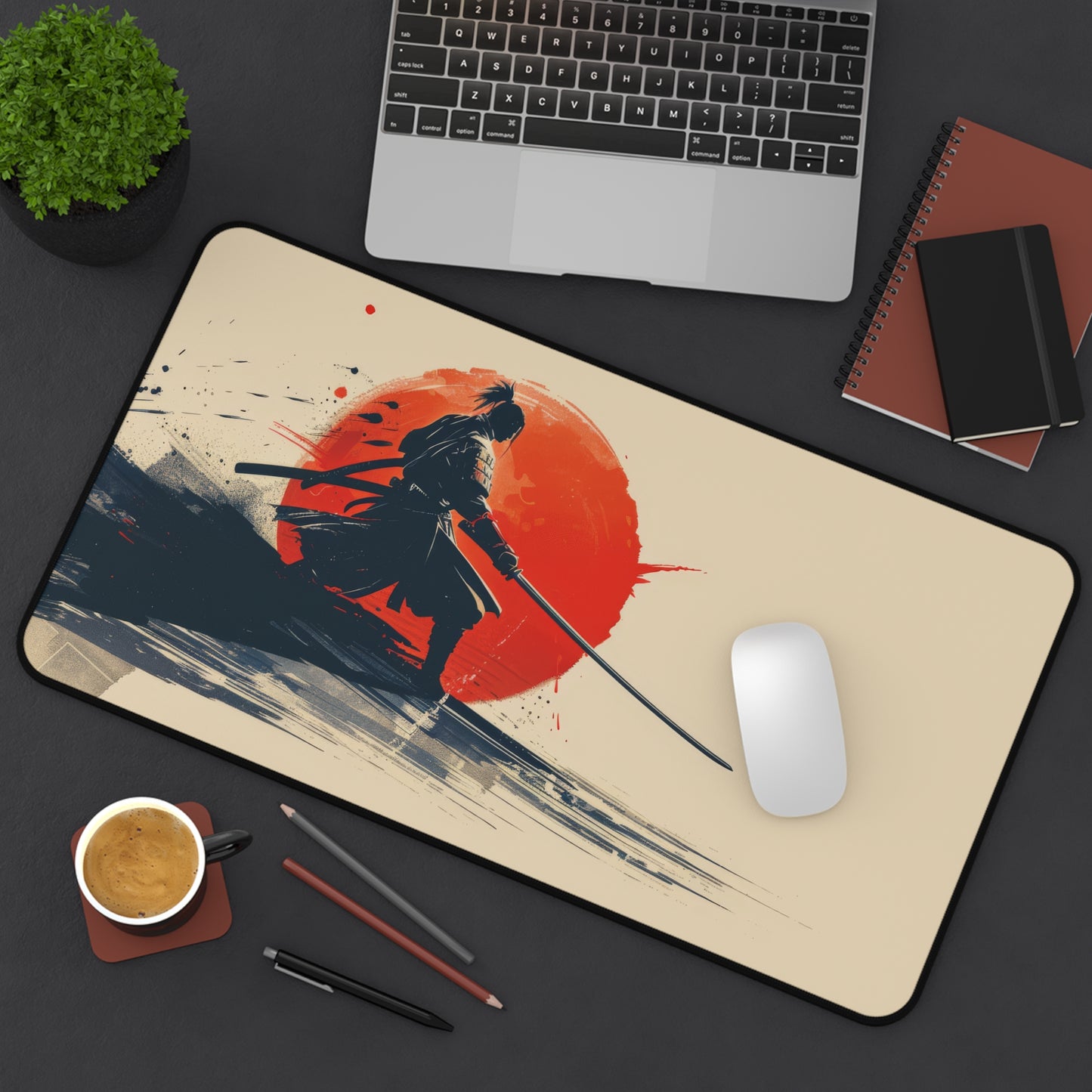 Young Samurai Desk Mat – XL Japanese Warrior Gaming Mouse Pad
