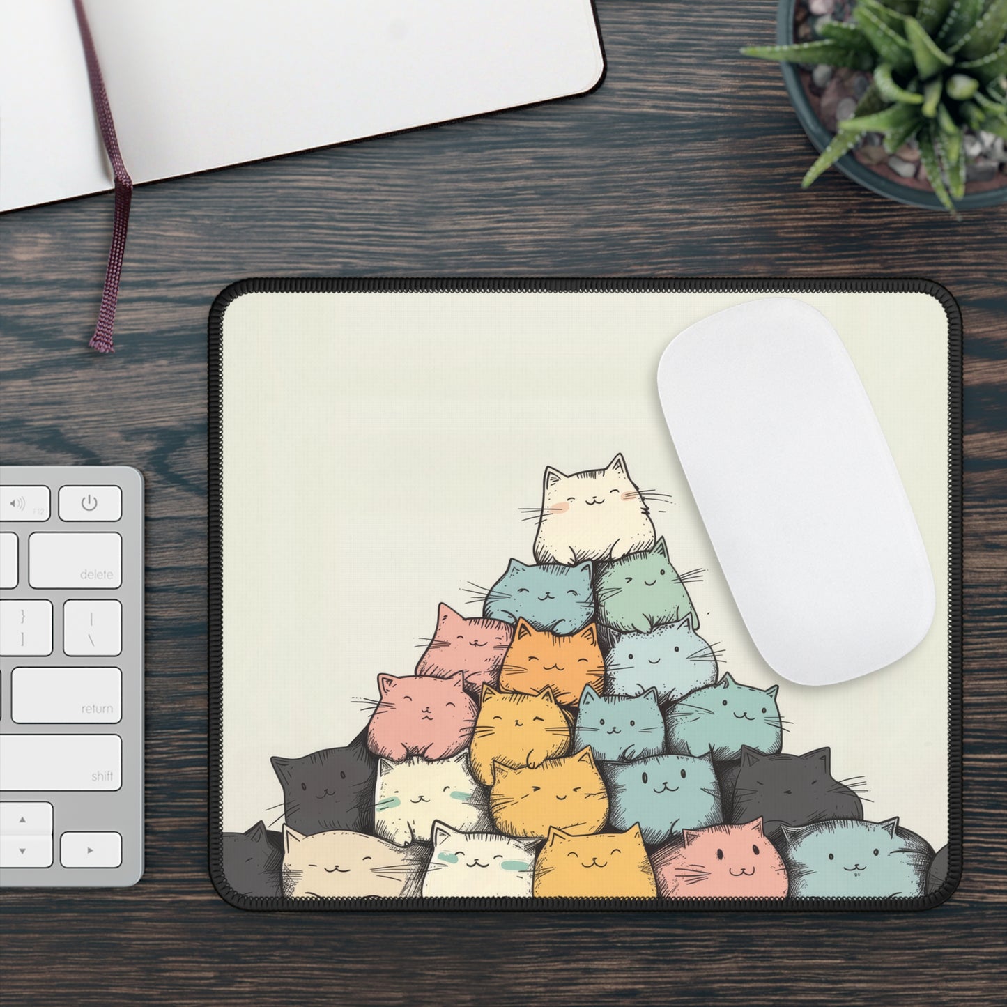 Cute Cat Pyramid Desk Mat – XL Kawaii Cat Mouse Pad for Gaming & Work