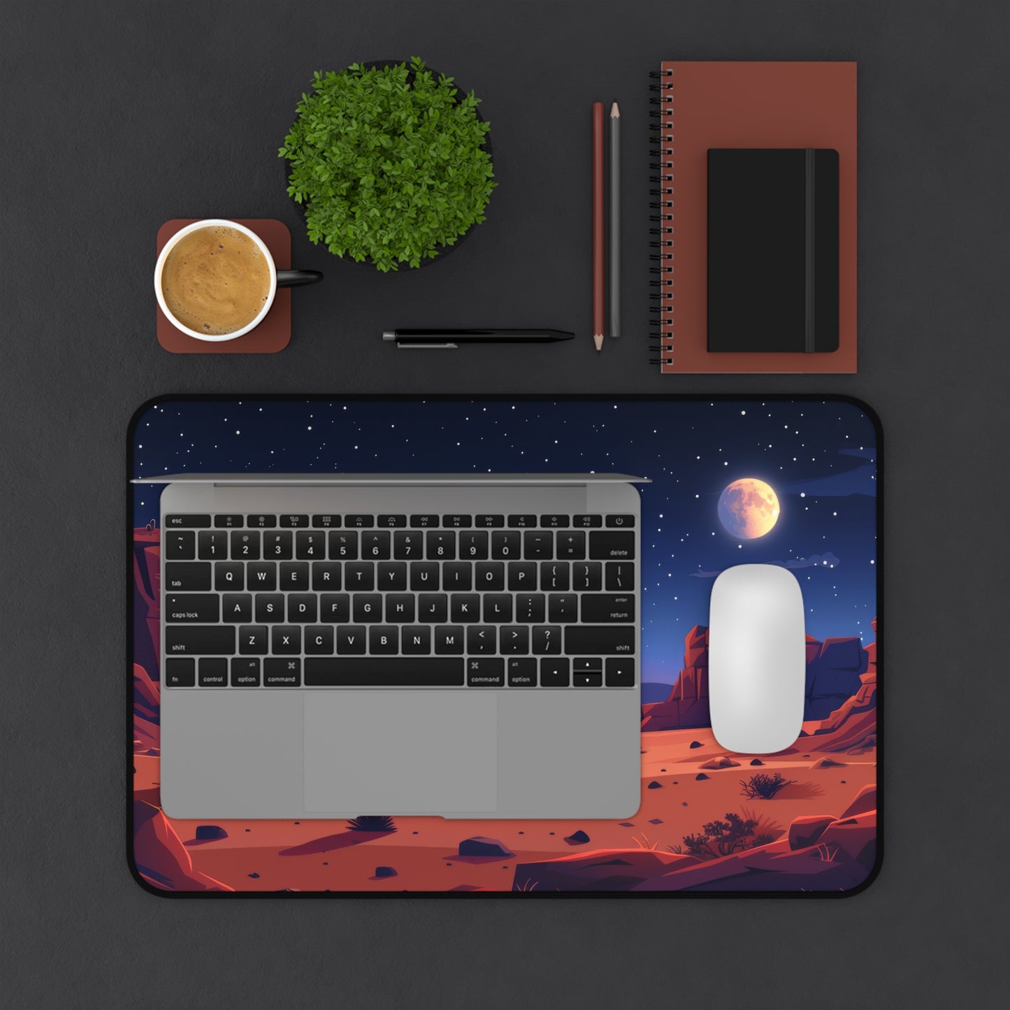 Cartoon Desert View Desk Mat – XL Whimsical Gaming Mouse Pad