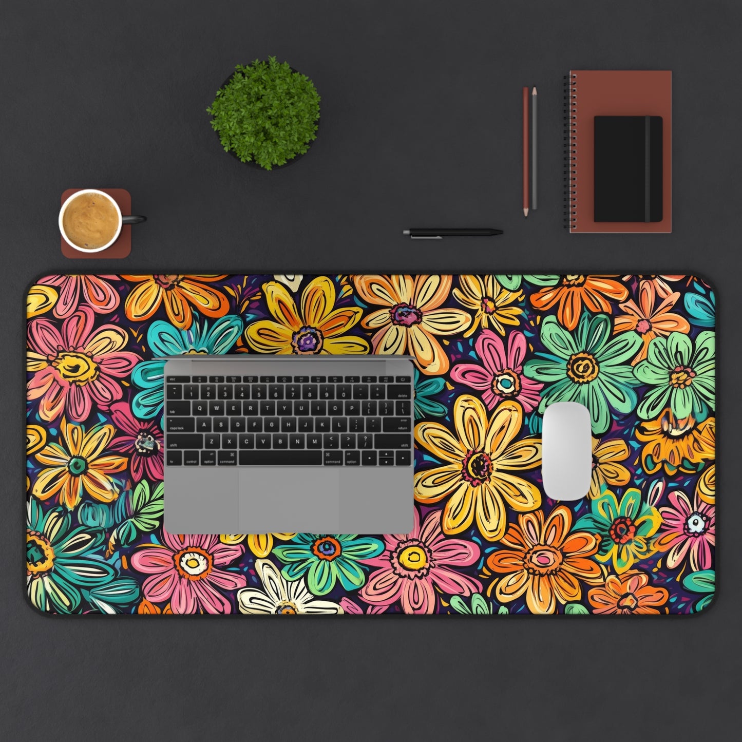 Funky Flowers Desk Mat – XL Retro Floral Mouse Pad for Gaming & Work