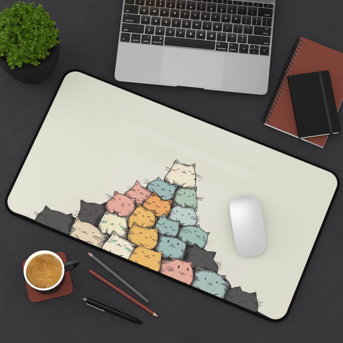 Cute Cat Pyramid Desk Mat – XL Kawaii Cat Mouse Pad for Gaming & Work