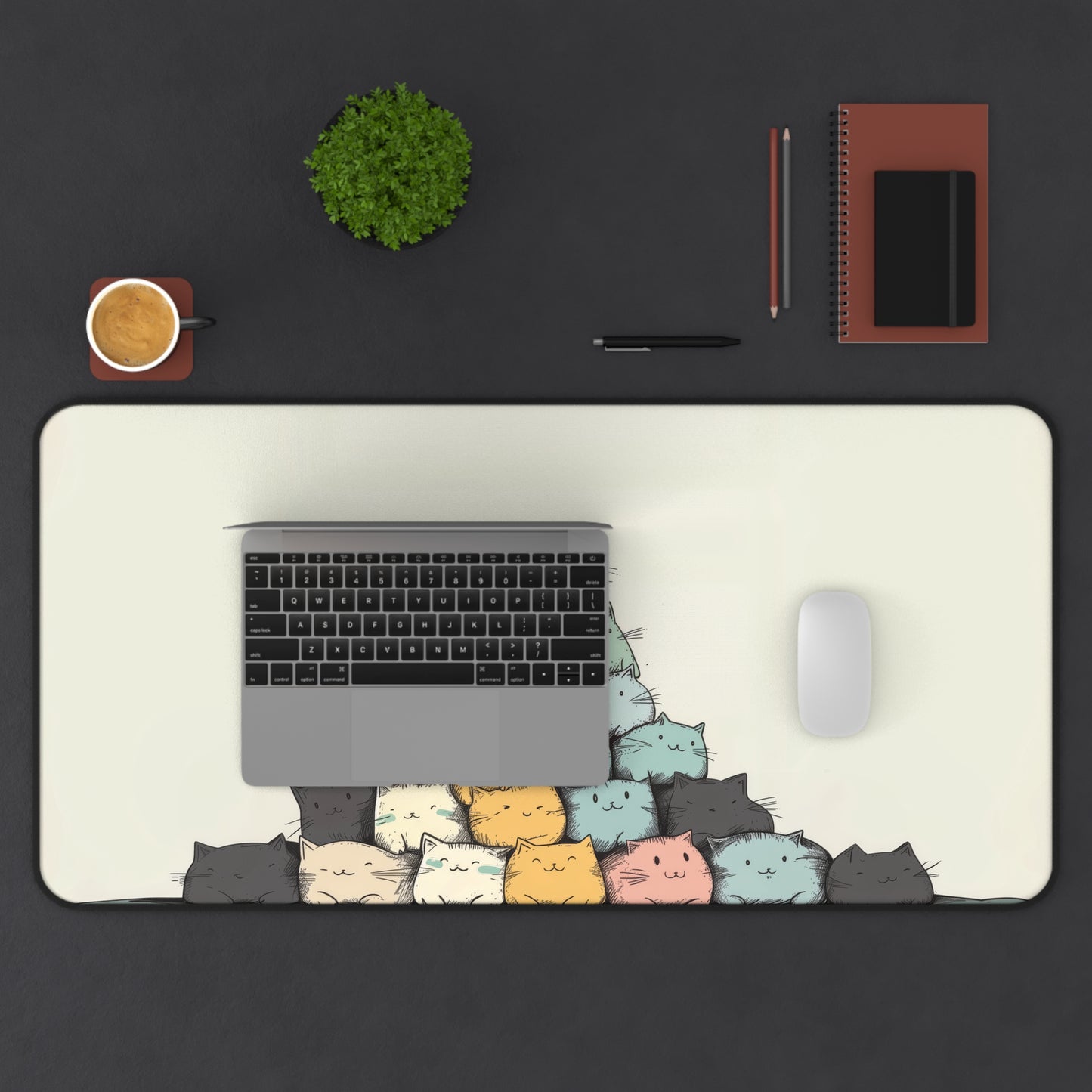 Cute Cat Pyramid Desk Mat – XL Kawaii Cat Mouse Pad for Gaming & Work