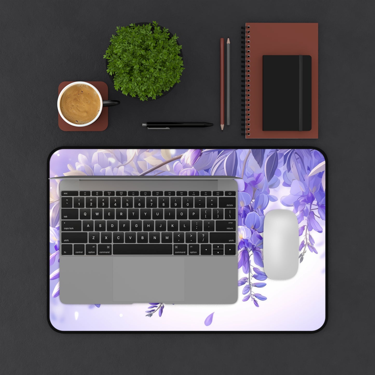 Wisteria Vines on Purple Desk Mat – XL Floral Gaming Mouse Pad