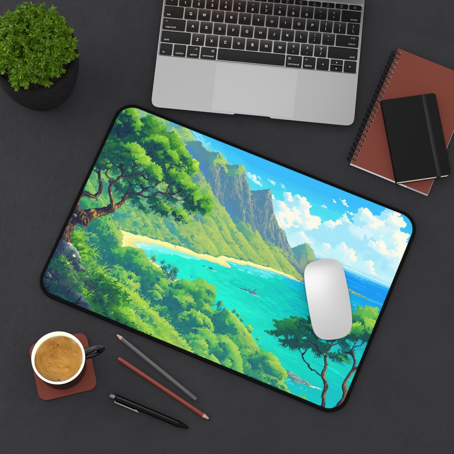 Pixel Art Hawaii Island Desk Mat – XL Tropical Gaming Mouse Pad