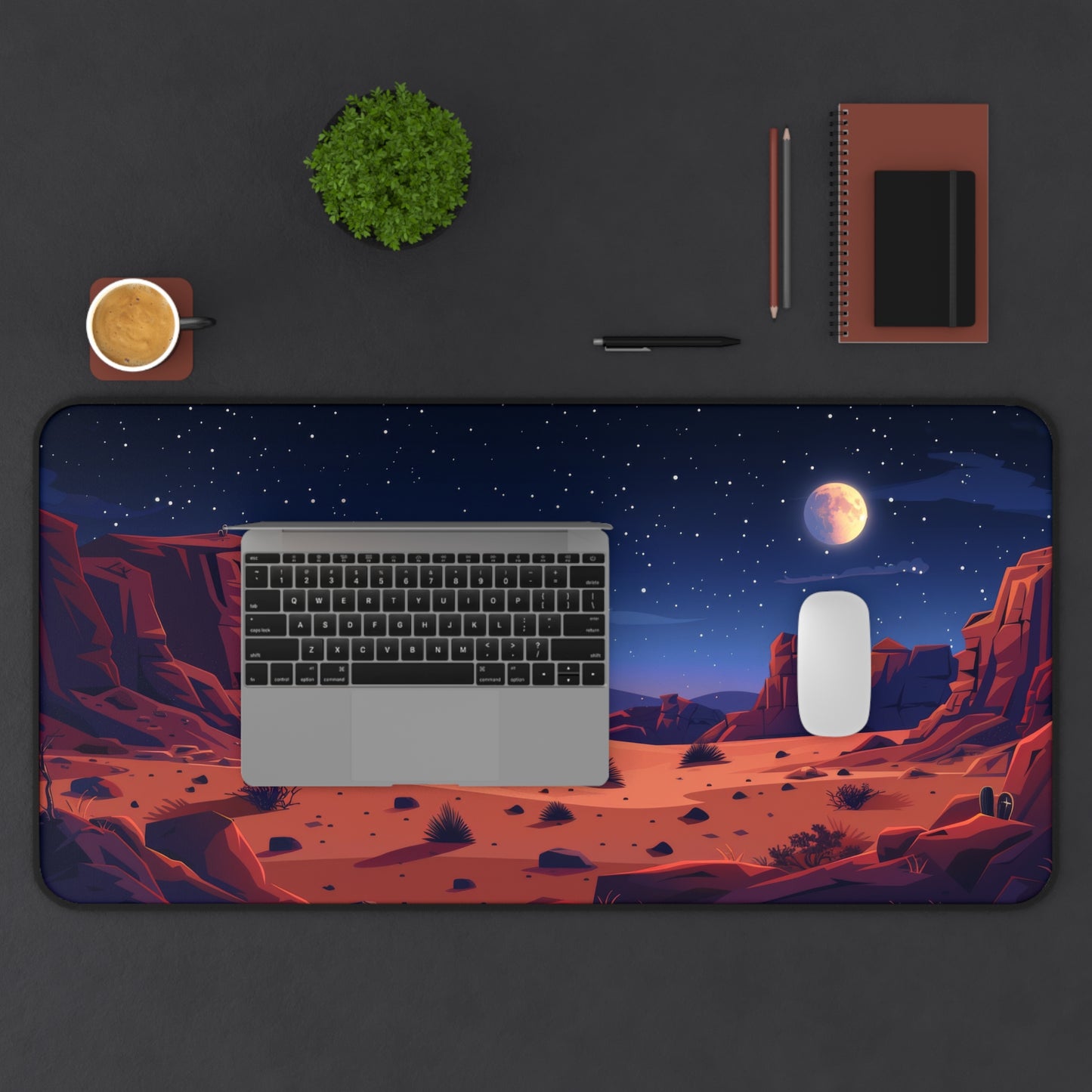 Cartoon Desert View Desk Mat – XL Whimsical Gaming Mouse Pad