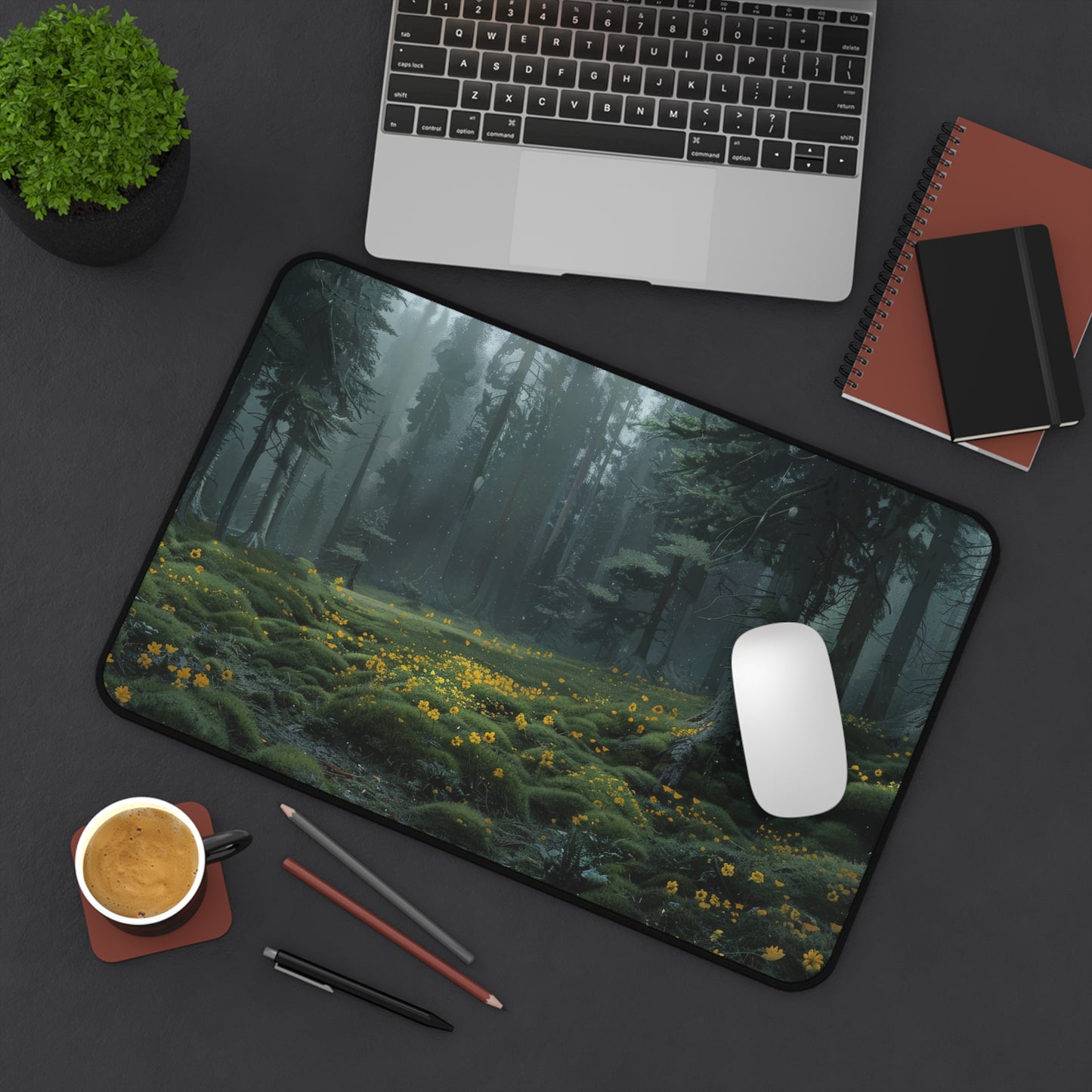 Dark Forest with Flowers Desk Mat – XL Nature Gaming Mouse Pad