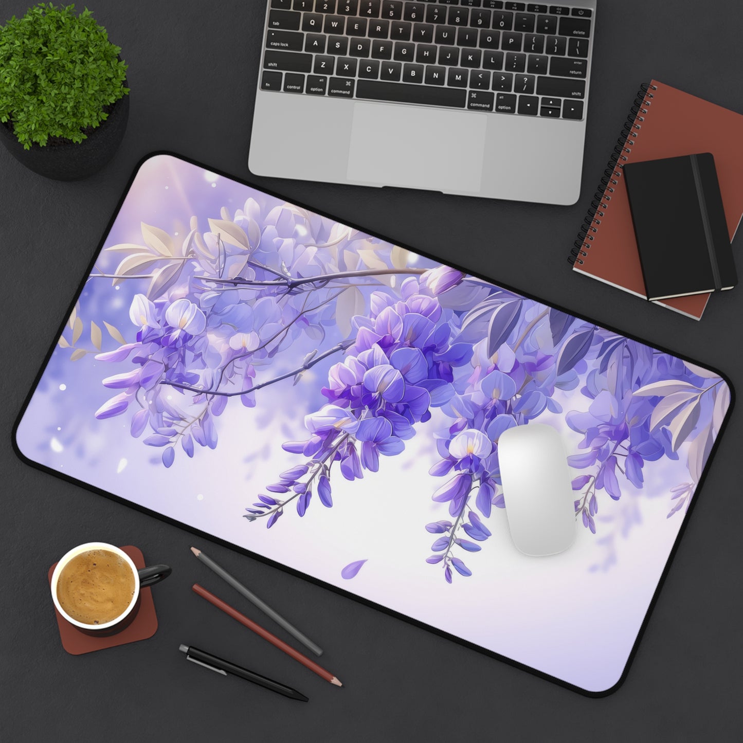 Wisteria Vines on Purple Desk Mat – XL Floral Gaming Mouse Pad