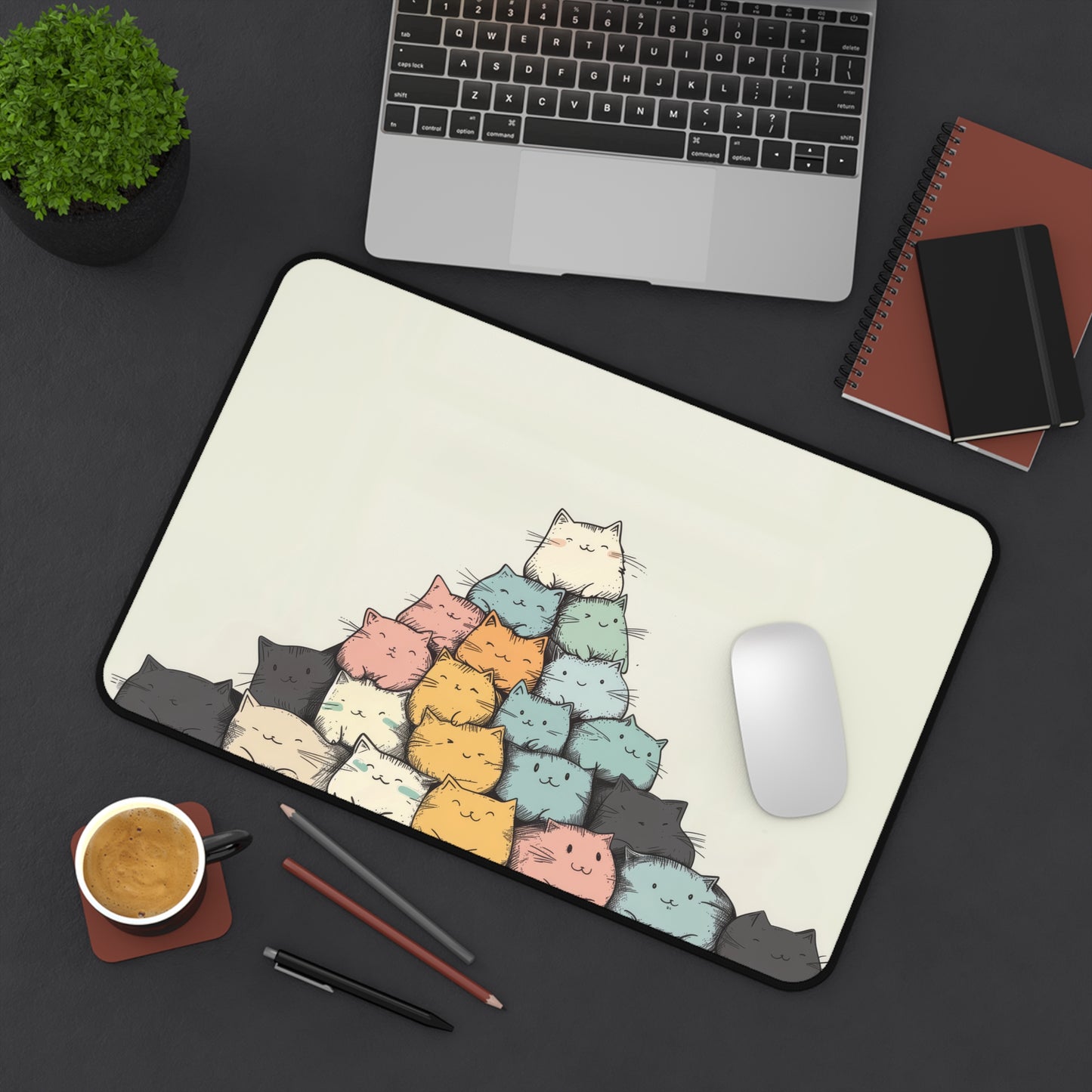 Cute Cat Pyramid Desk Mat – XL Kawaii Cat Mouse Pad for Gaming & Work