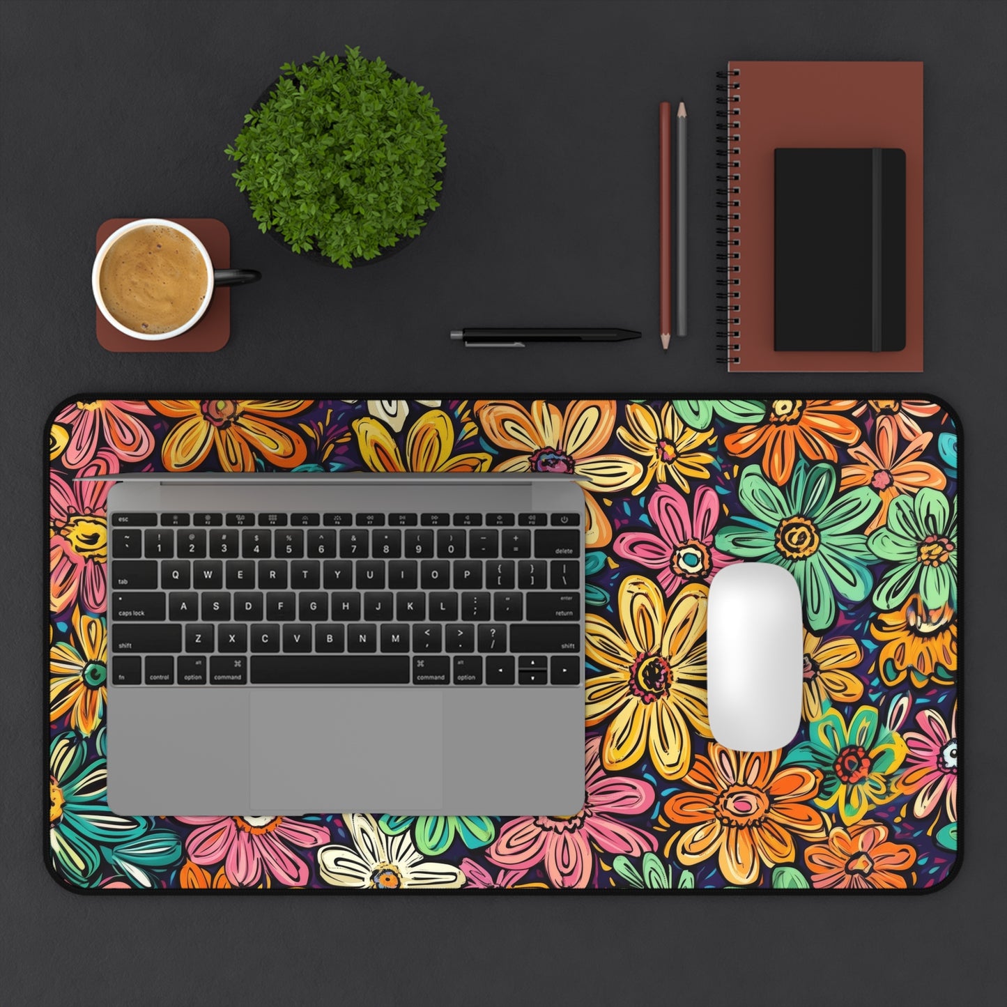Funky Flowers Desk Mat – XL Retro Floral Mouse Pad for Gaming & Work
