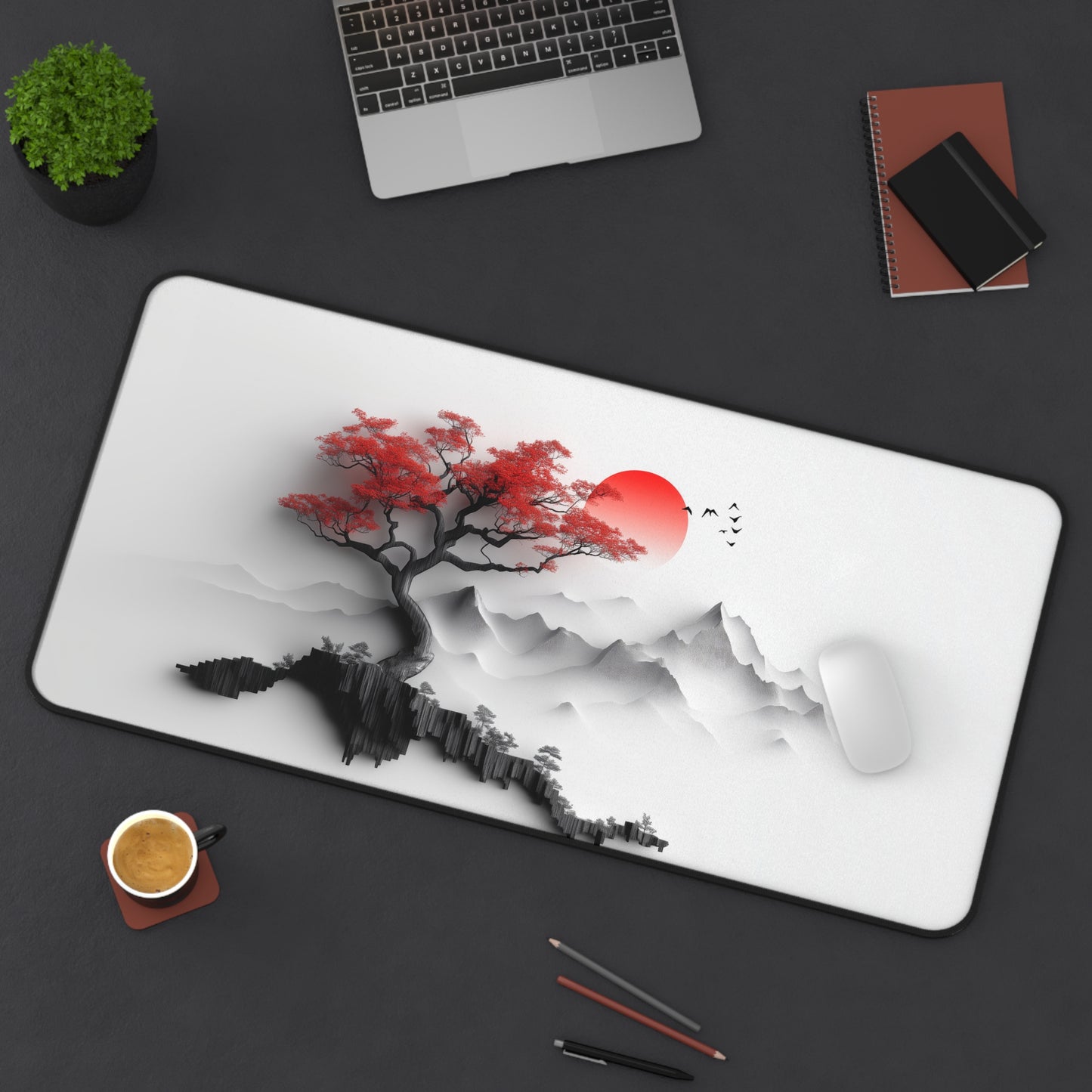 Japanese Red Tree Desk Mat – XL Maple Nature Mouse Pad for Gaming & Work