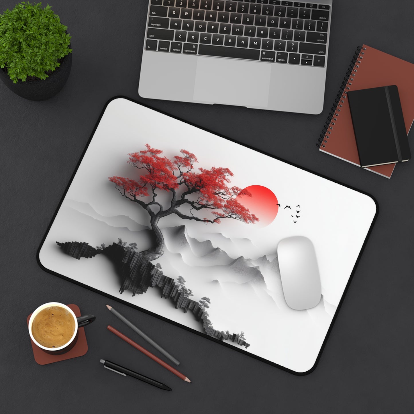 Japanese Red Tree Desk Mat – XL Maple Nature Mouse Pad for Gaming & Work