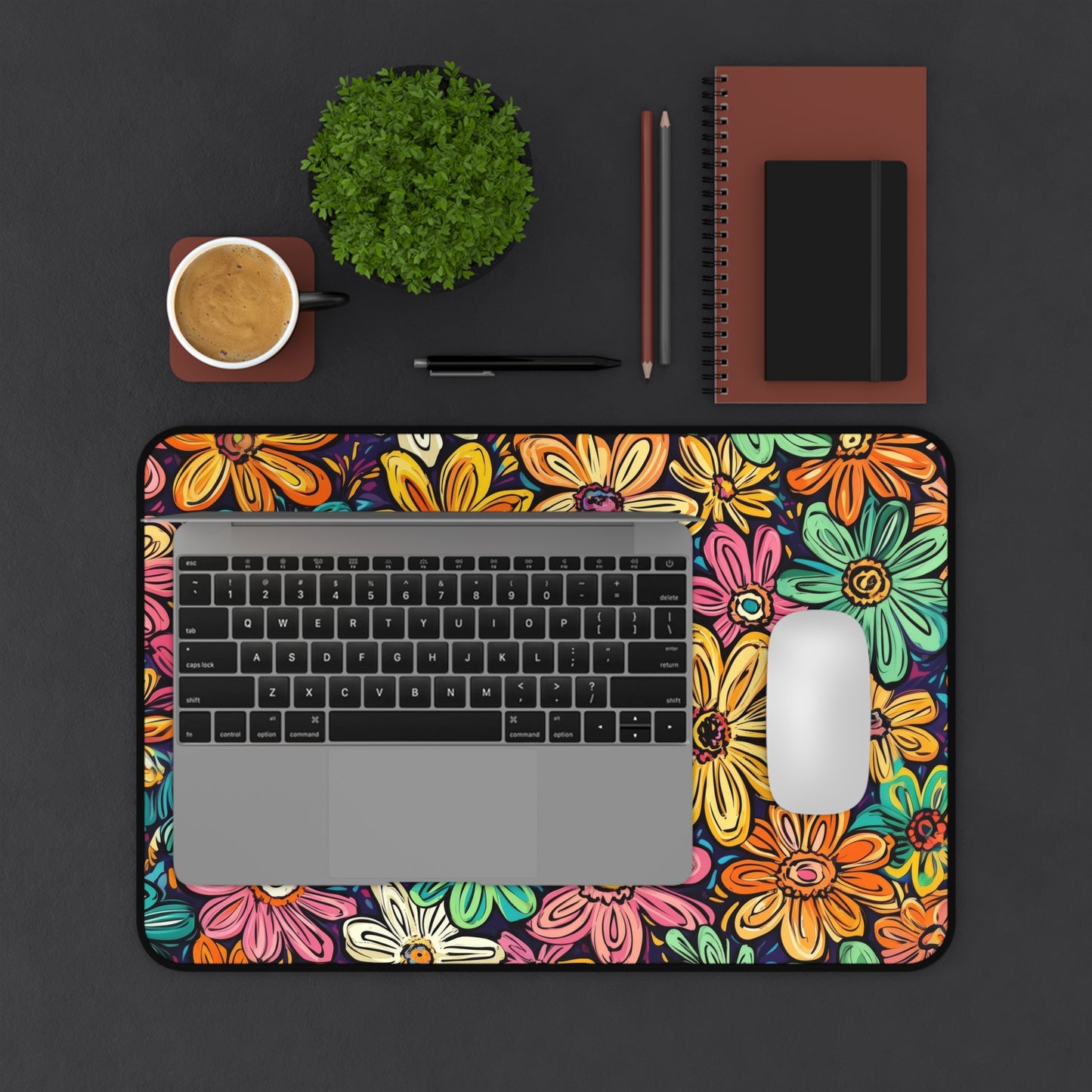 Funky Flowers Desk Mat – XL Retro Floral Mouse Pad for Gaming & Work