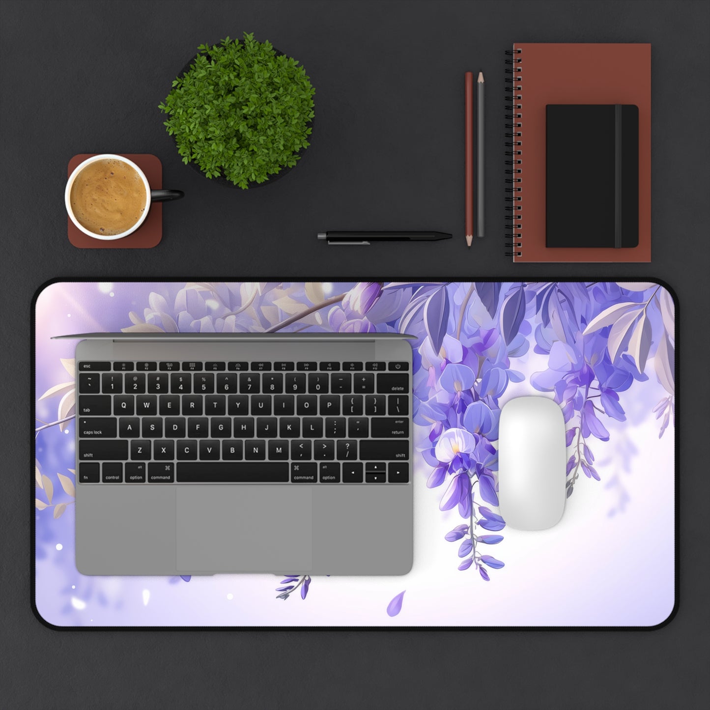 Wisteria Vines on Purple Desk Mat – XL Floral Gaming Mouse Pad