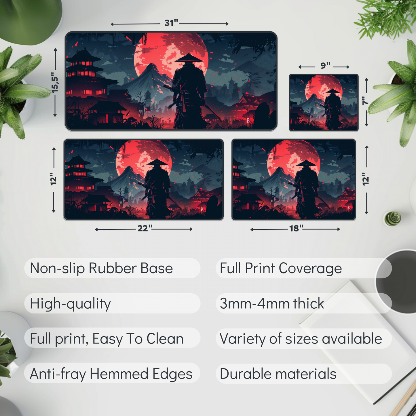 Ancient Samurai Desk Mat – XL Japanese Warrior Gaming Mouse Pad