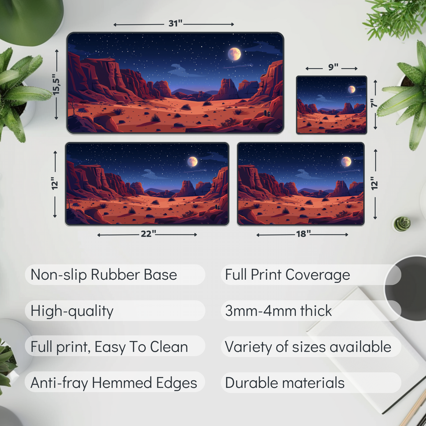 Cartoon Desert View Desk Mat – XL Whimsical Gaming Mouse Pad