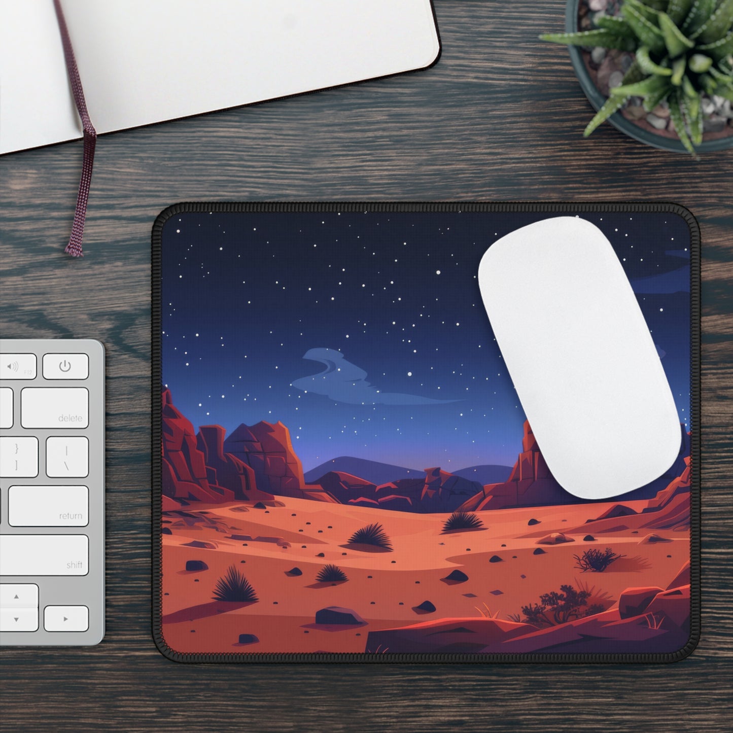 Cartoon Desert View Desk Mat – XL Whimsical Gaming Mouse Pad