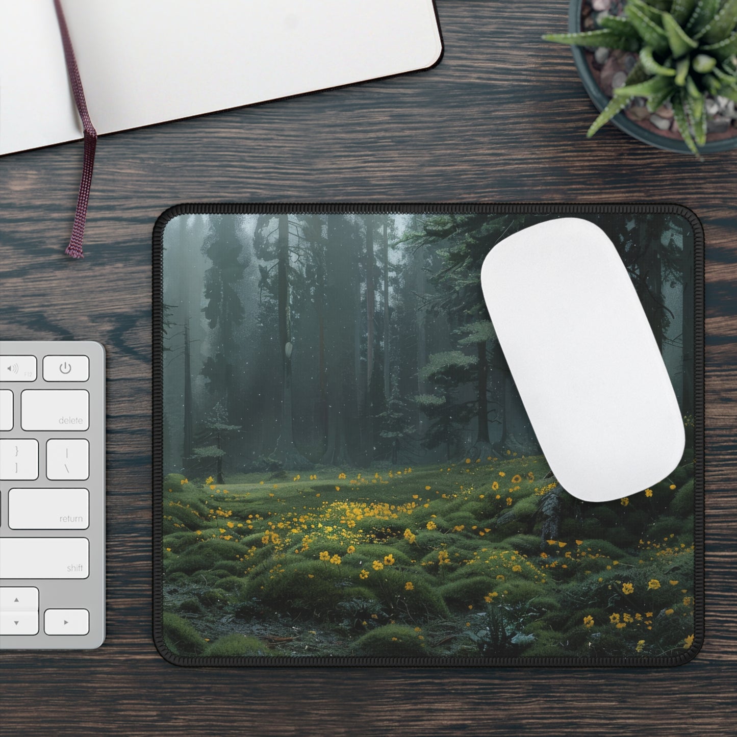 Dark Forest with Flowers Desk Mat – XL Nature Gaming Mouse Pad