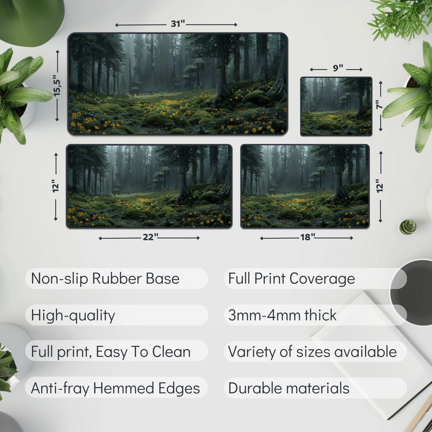 Dark Forest with Flowers Desk Mat – XL Nature Gaming Mouse Pad