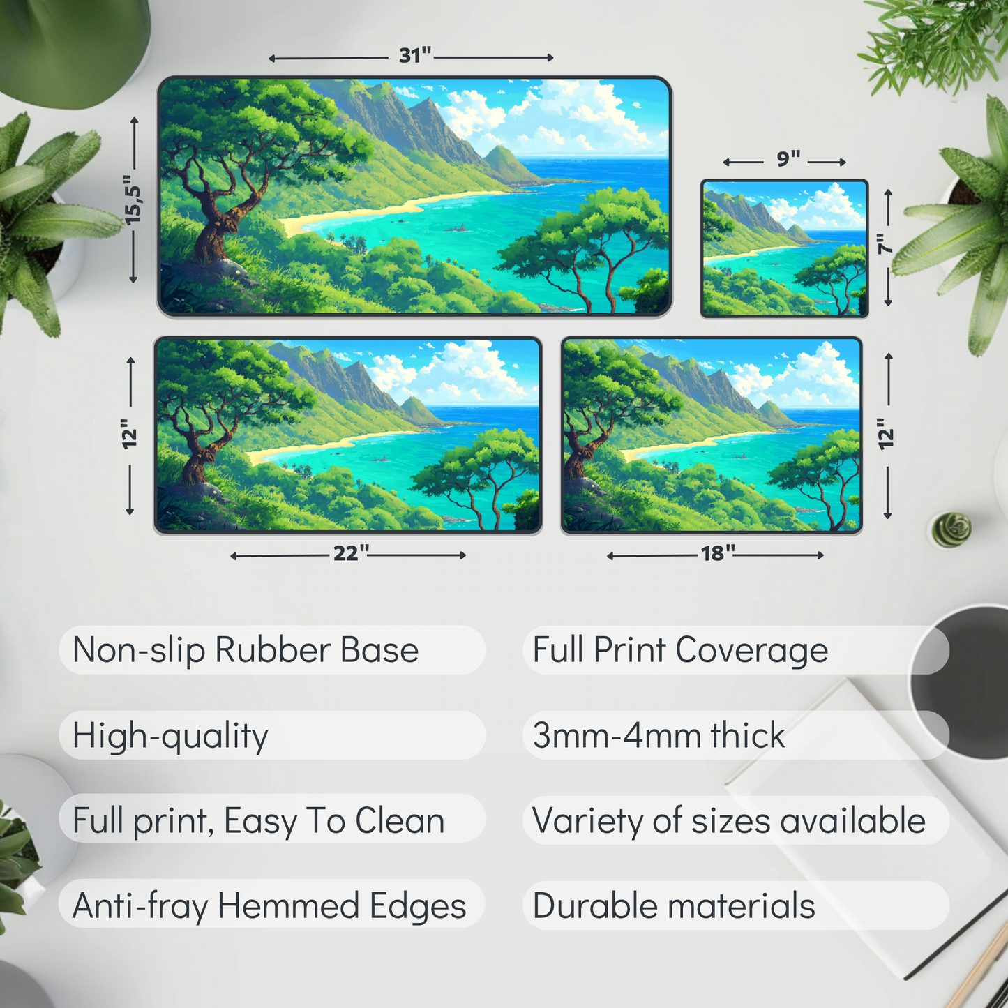 Pixel Art Hawaii Island Desk Mat – XL Tropical Gaming Mouse Pad