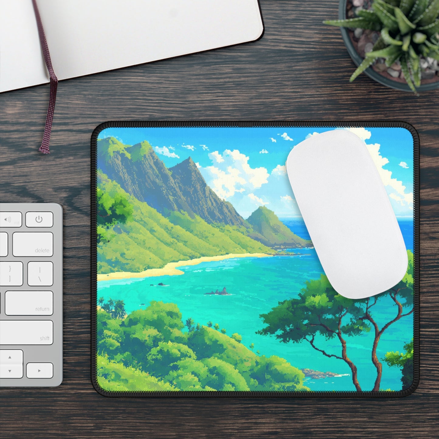 Pixel Art Hawaii Island Desk Mat – XL Tropical Gaming Mouse Pad