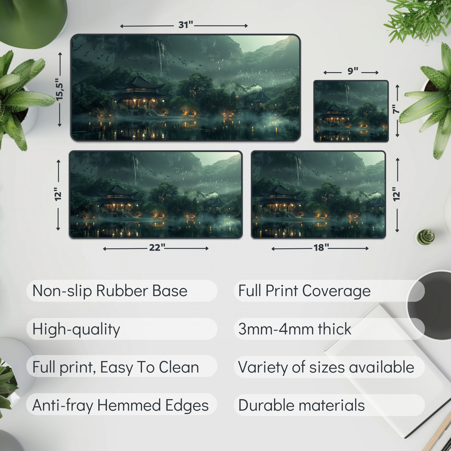 Japanese Lakeside Garden Desk Mat – XL Zen Gaming Mouse Pad