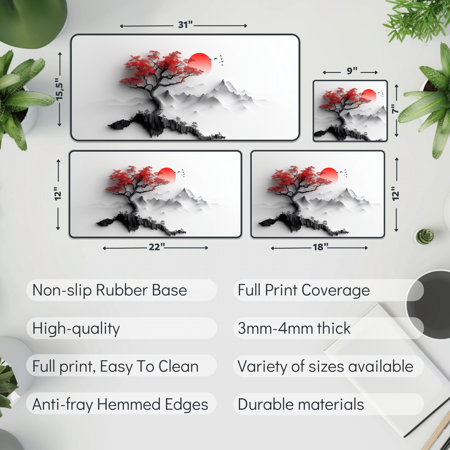 Japanese Red Tree Desk Mat – XL Maple Nature Mouse Pad for Gaming & Work