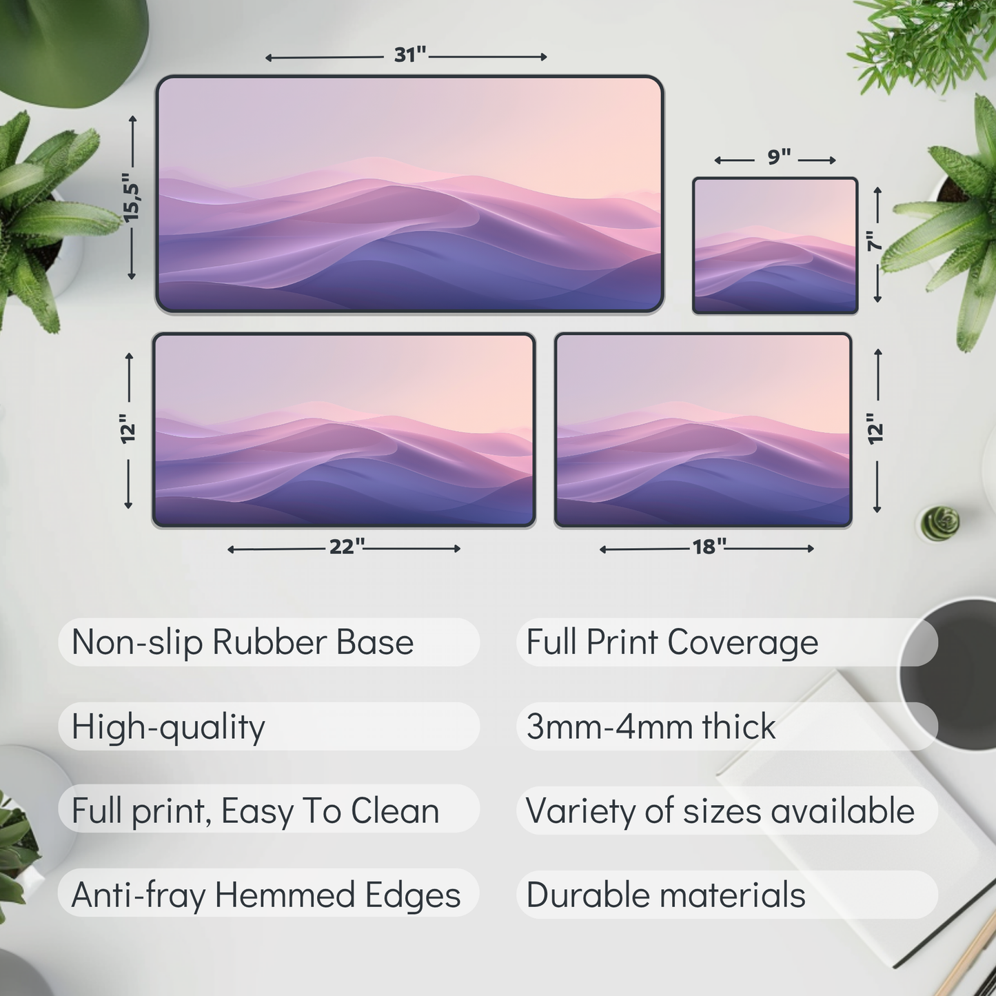 Minimalist Gradient Mountains Desk Mat – XL Cozy Gaming Mouse Pad