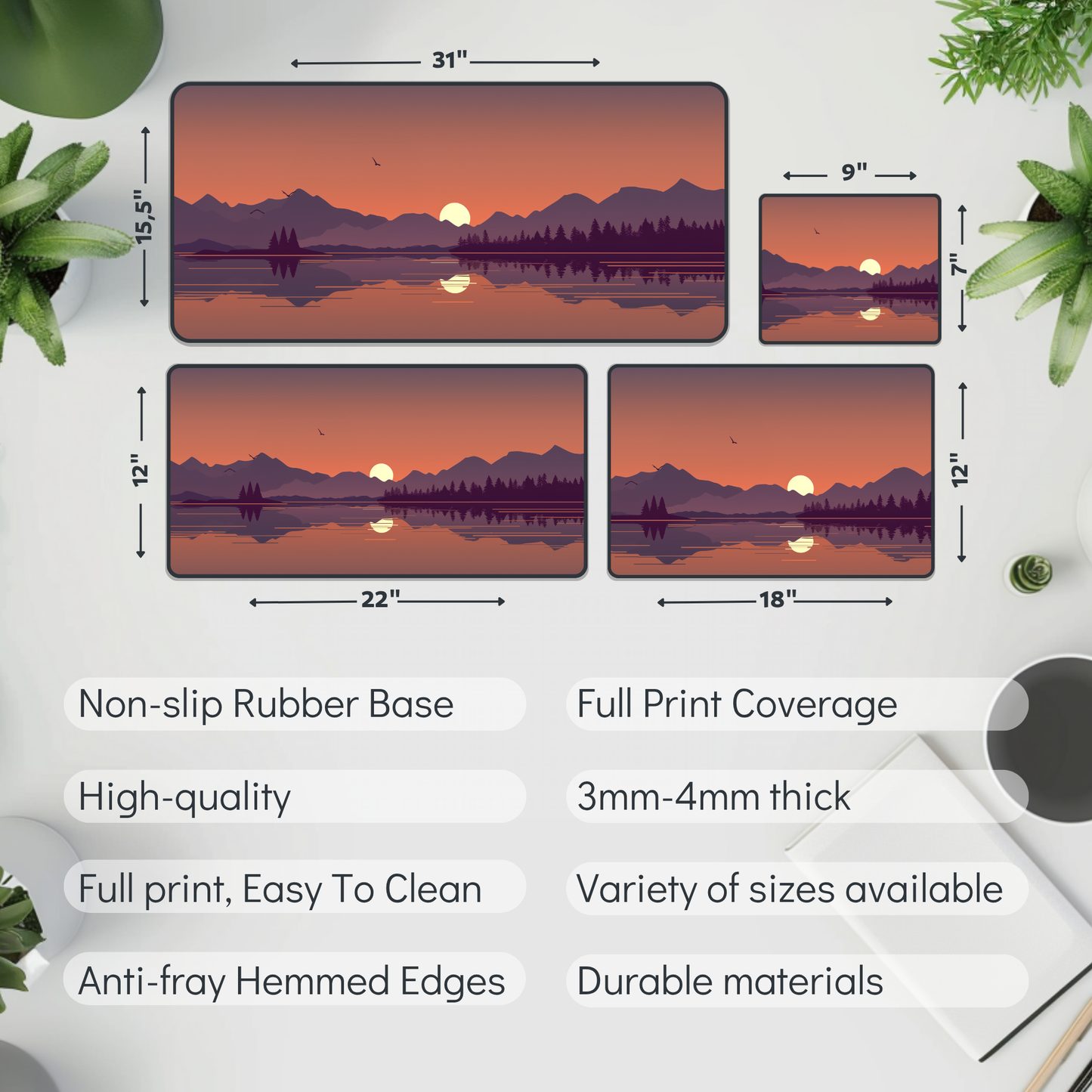Evening Lake Desk Mat – XL Scenic Nature Mouse Pad for Gaming & Work