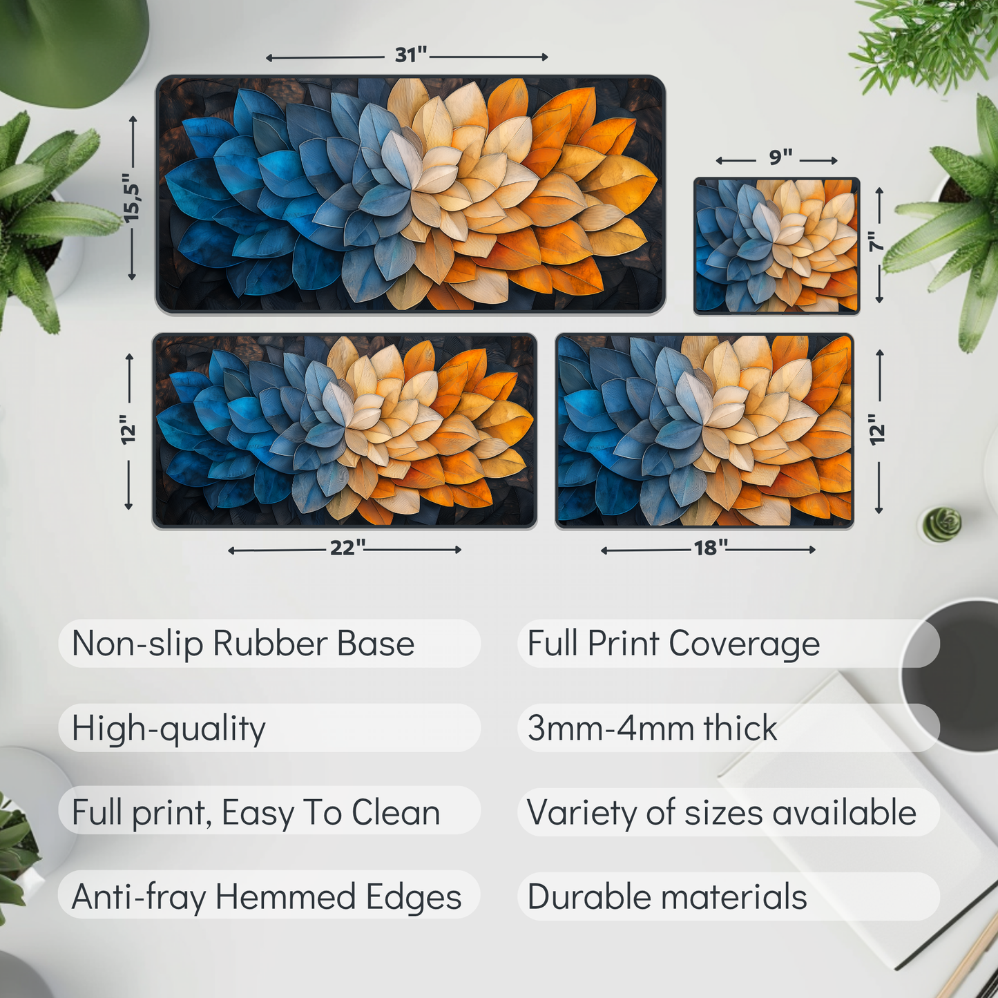 Vibrant Color Leaves Desk Mat – XL Nature-Inspired Gaming Mouse Pad