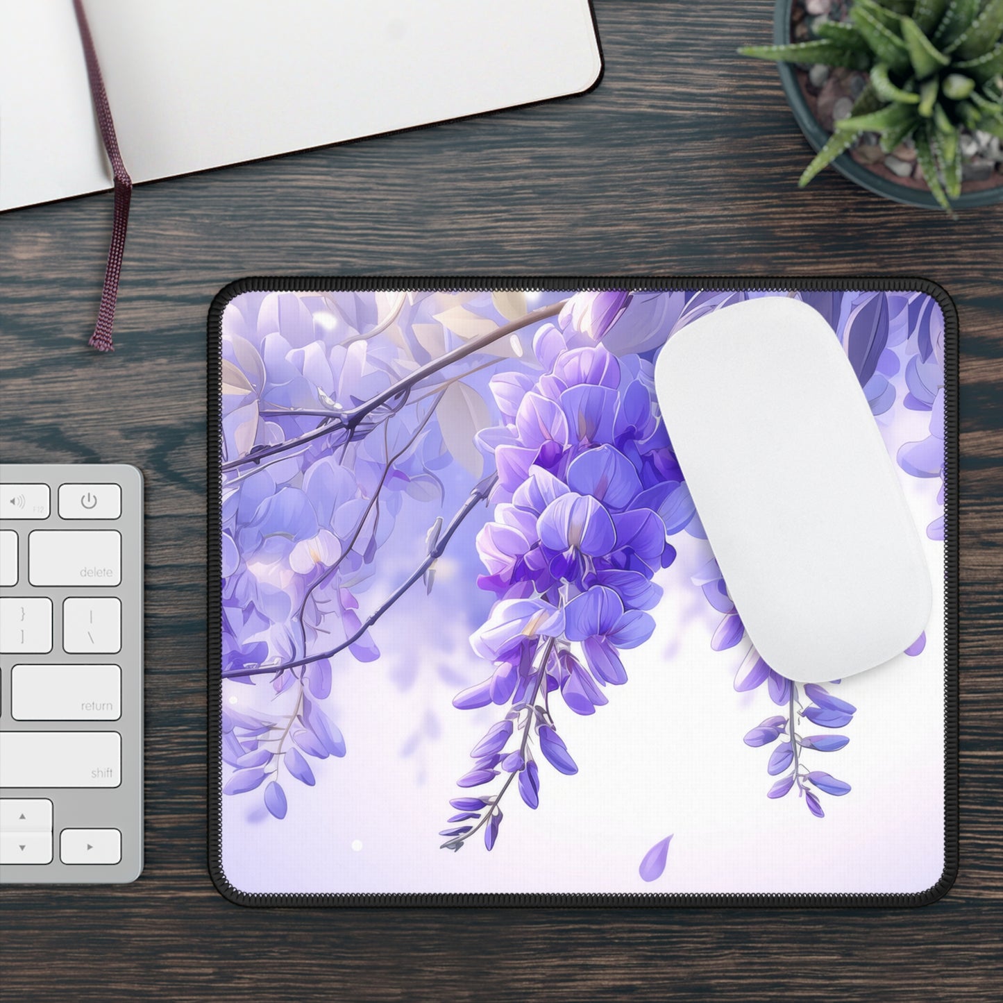 Wisteria Vines on Purple Desk Mat – XL Floral Gaming Mouse Pad