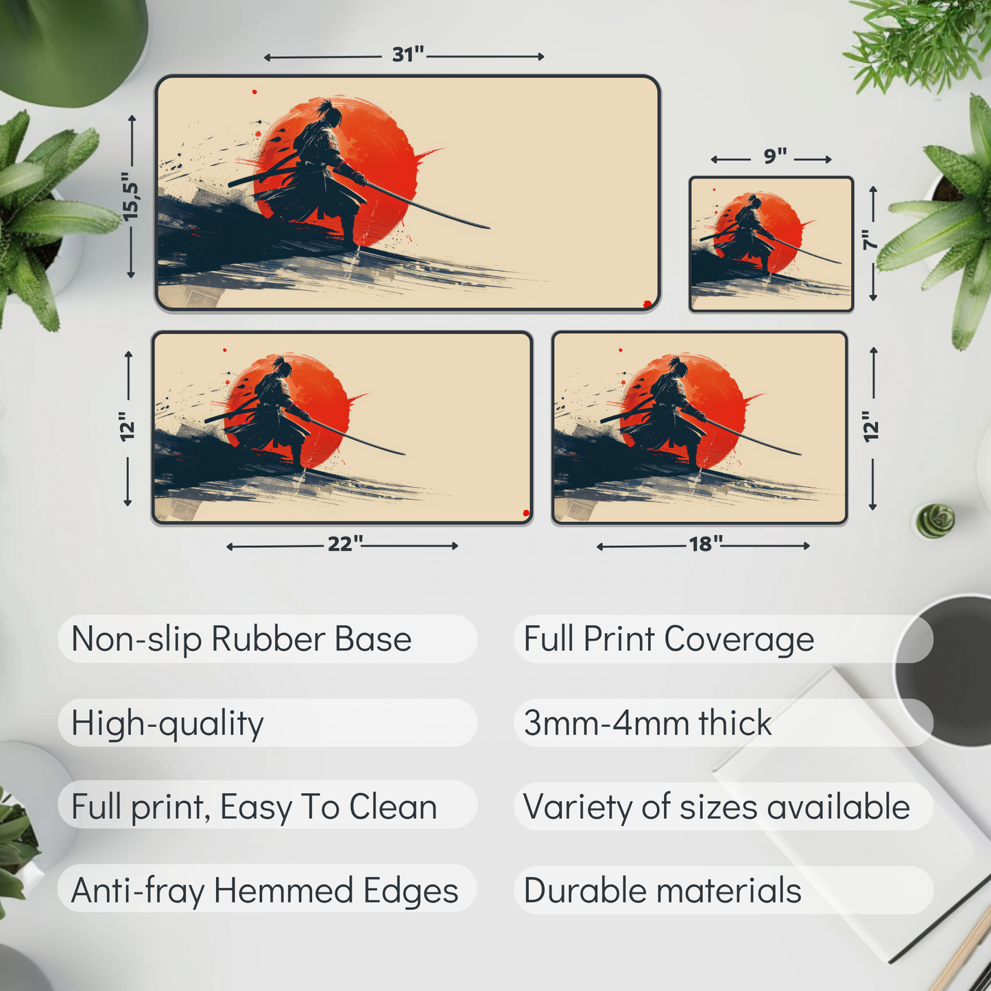 Young Samurai Desk Mat – XL Japanese Warrior Gaming Mouse Pad