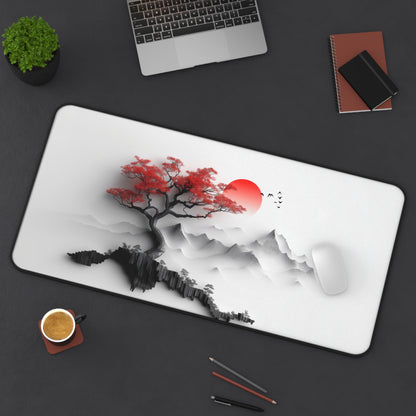 Japanese Red Tree Desk Mat – XL Maple Nature Mouse Pad for Gaming & Work