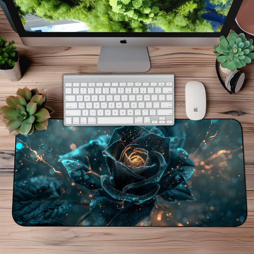 Black Rose Desk Mat – Gothic Floral XL Mouse Pad for Gaming & Work