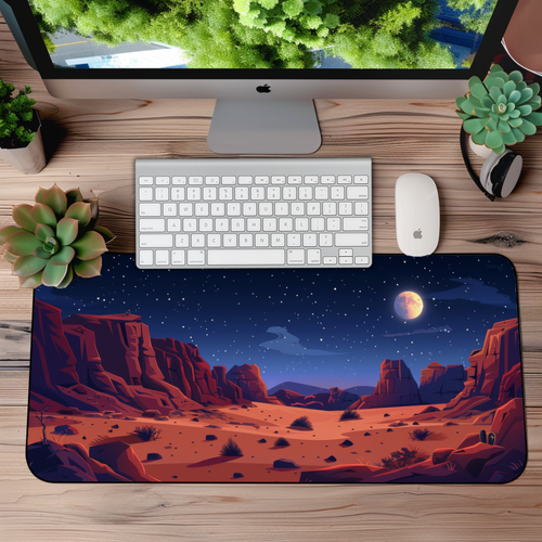 Cartoon Desert View Desk Mat – XL Whimsical Gaming Mouse Pad