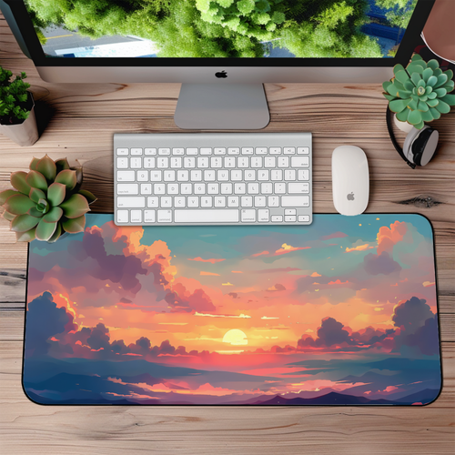 Cloudy Sky Sunrise Desk Mat – XL Anime Japanese Mouse Pad for Gaming & Work