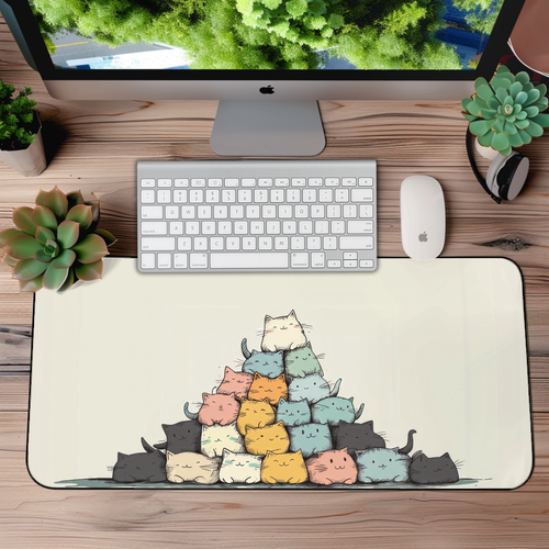 Cute Cat Pyramid Desk Mat – XL Kawaii Cat Mouse Pad for Gaming & Work