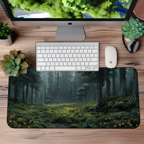 Dark Forest with Flowers Desk Mat – XL Nature Gaming Mouse Pad