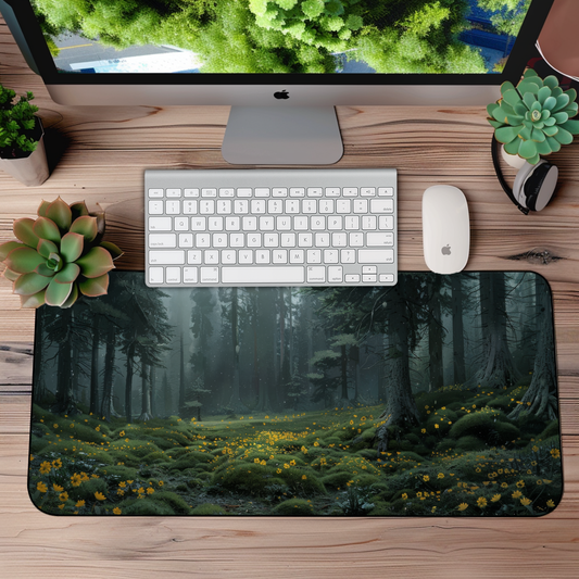 Dark Forest with Flowers Desk Mat – XL Nature Gaming Mouse Pad